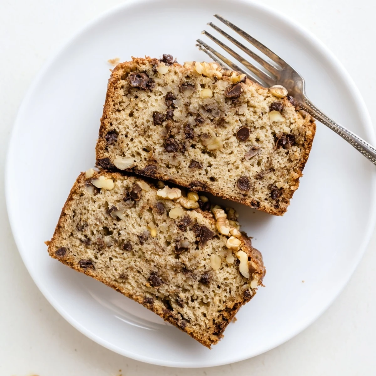 Golden moist banana bread with sour cream sliced on a wooden cutting board