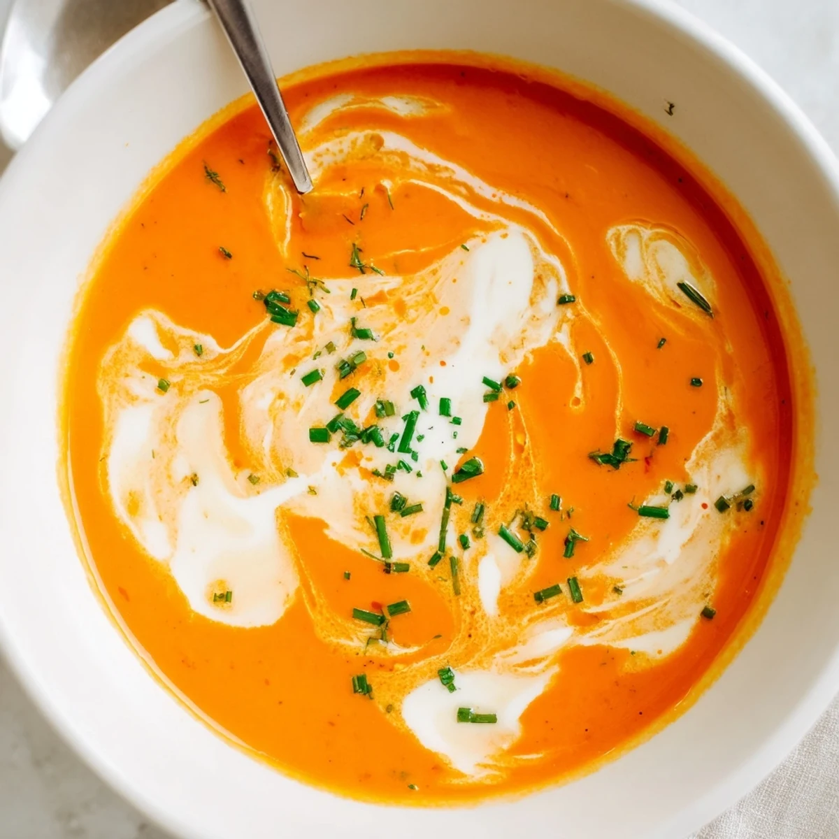 Velvety smooth roasted red pepper and melted Gouda soup served with crusty bread