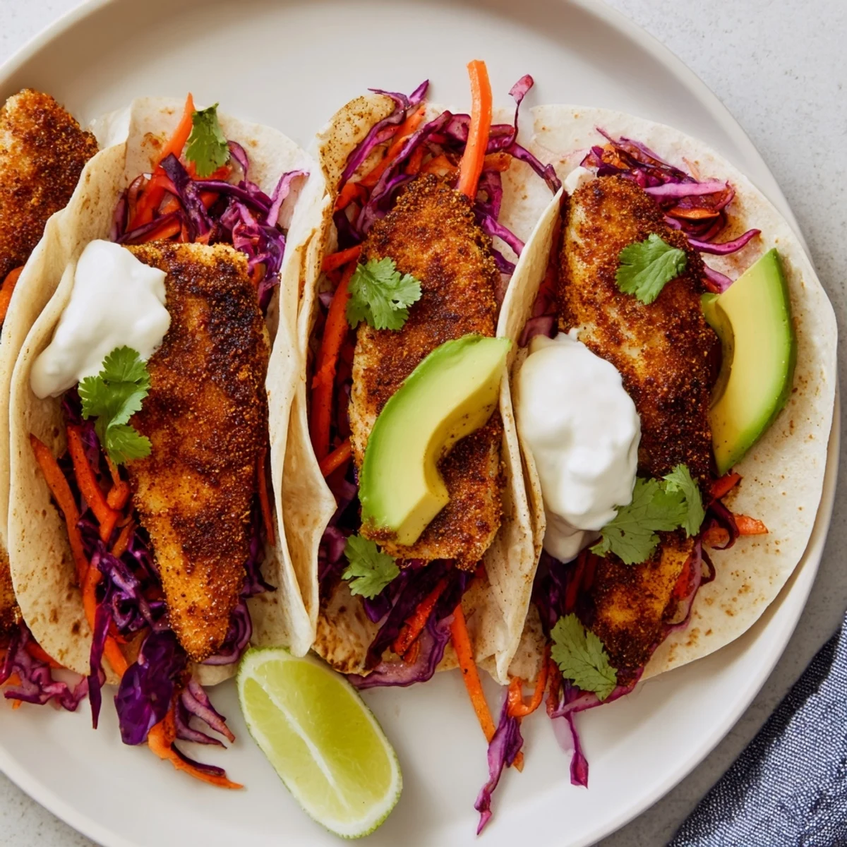 Flaky spiced barramundi strips served in warm corn tortillas with zesty lime wedges