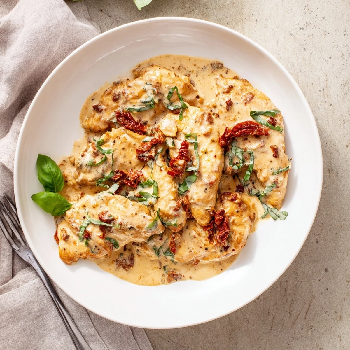 High protein Marry Me Chicken simmering in rich red tomato sauce with melted parmesan cheese