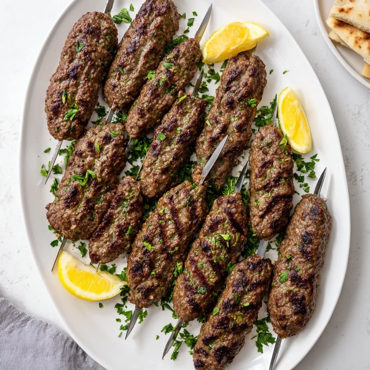 Golden grilled Lebanese kafta skewers seasoned with aromatic spices and fresh herbs