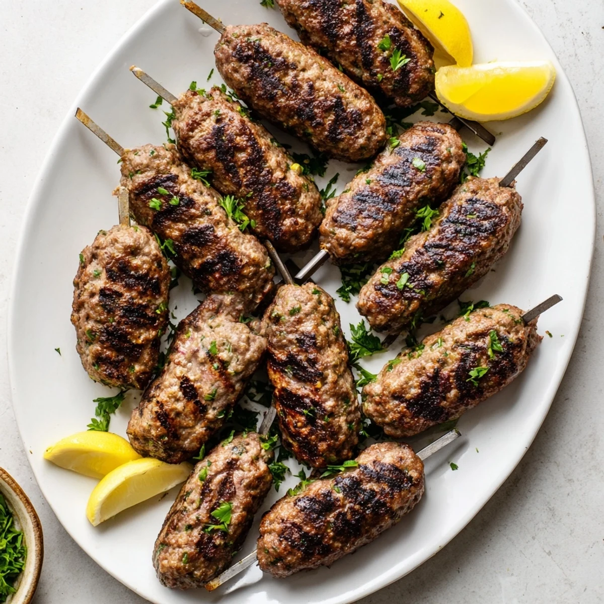 Homemade Lebanese kafta patties grilled to perfection with cumin, allspice, and parsley