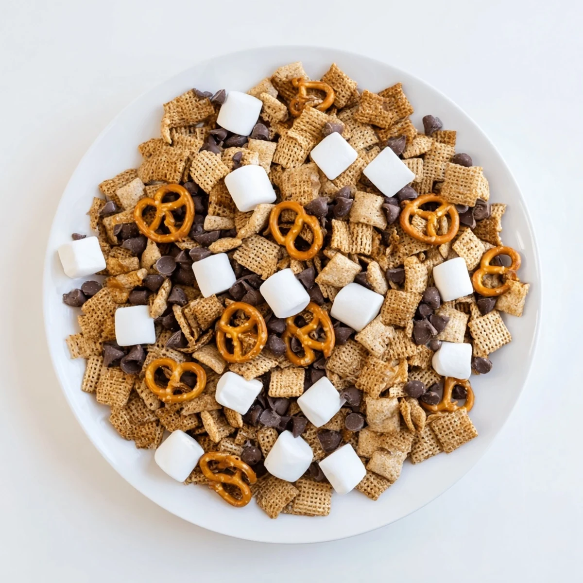 Rustic wooden serving bowl filled with homemade s'mores snack mix ready for party snacking
