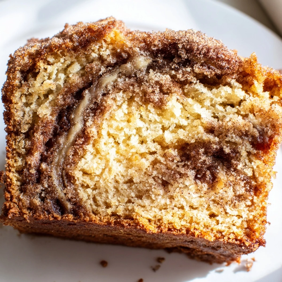 Cinnamon Sugar Swirl Banana Bread with a beautiful marbled cinnamon ribbon throughout the moist loaf