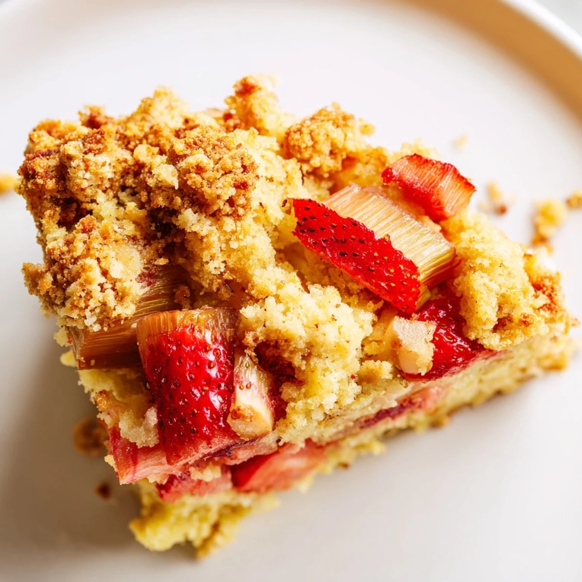 Lemon Rhubarb Strawberry Almond Cake