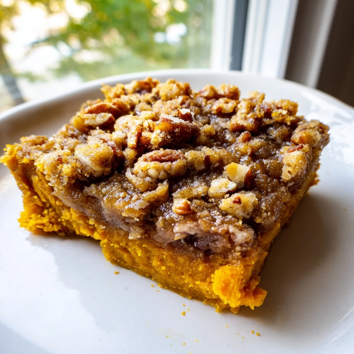 Golden crusted pumpkin dump cake with pecans fresh from the oven