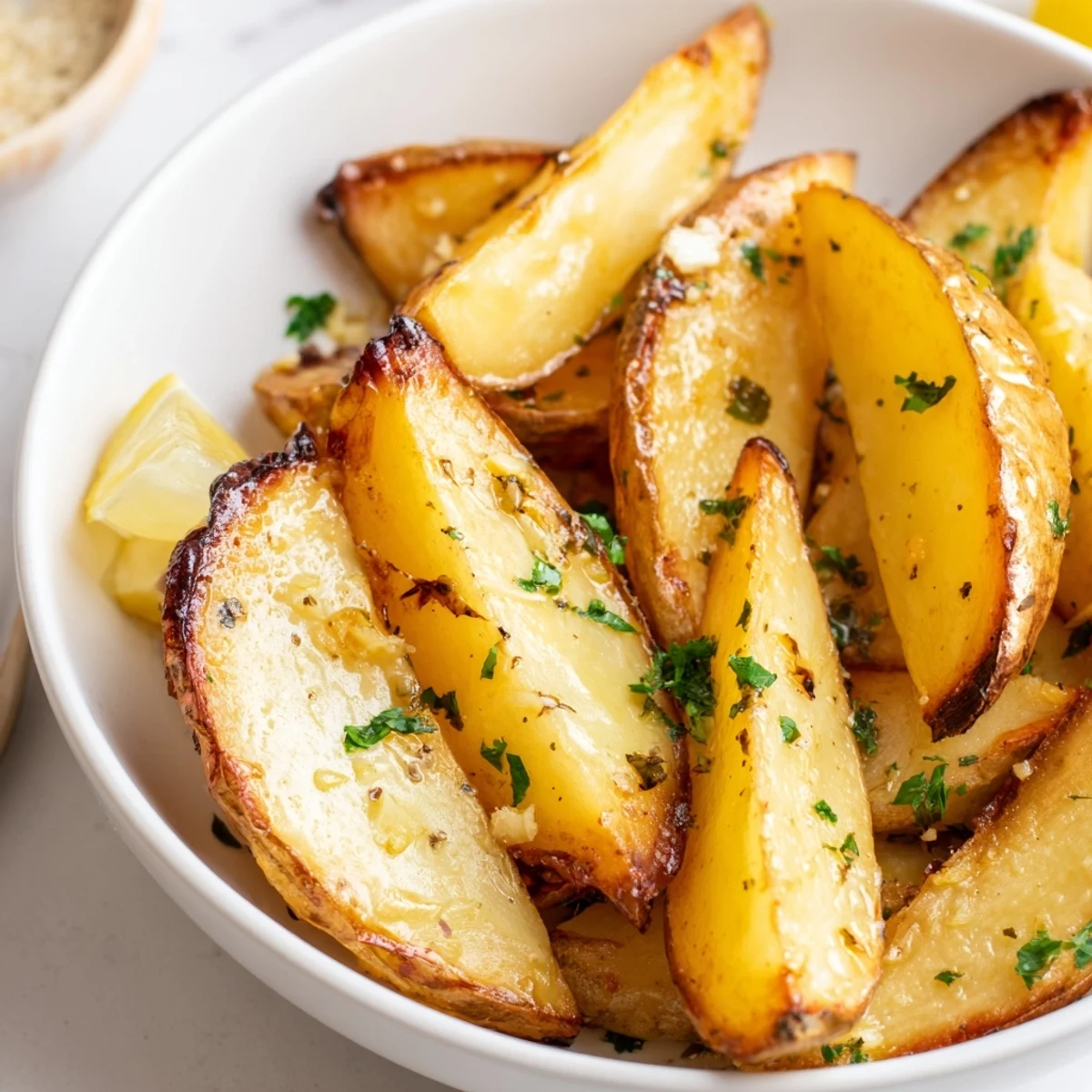Authentic Greek Lemon Potatoes Recipe: golden wedges, crispy edges and bright lemony aroma