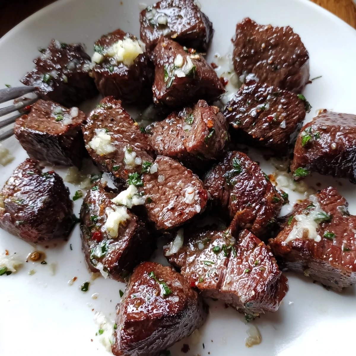 Skillet tossed Cowboy Butter Steak Bites steaming, zesty herb sauce and char.
