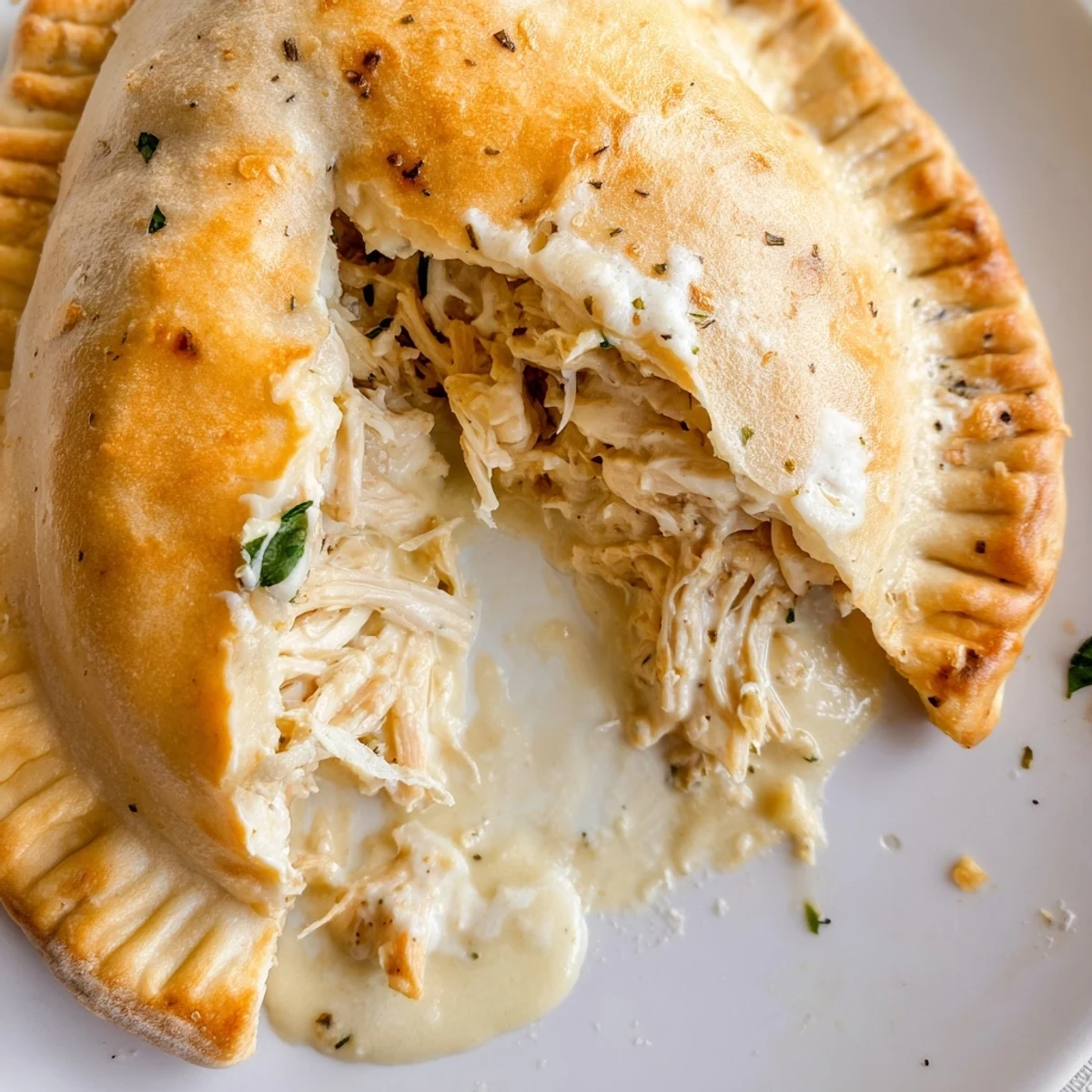 Warm Crispy Cheesy Chicken Alfredo Air Fryer Calzones served with marinara dipping sauce