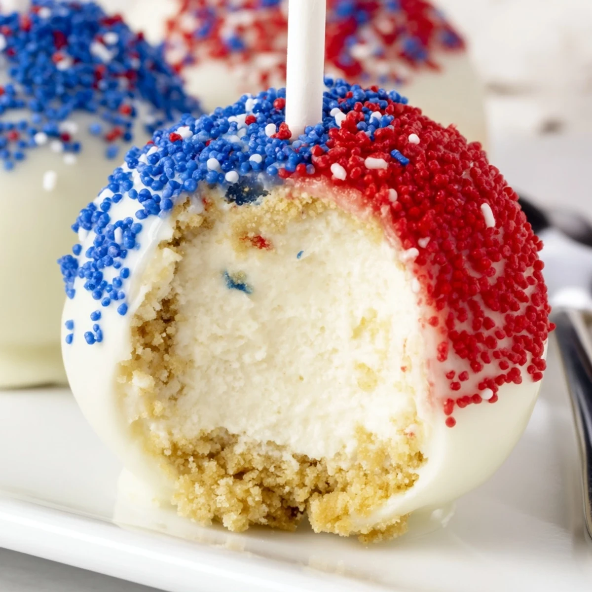 Fourth Of July Star Cheesecake Pops served chilled on patriotic platter for picnics
