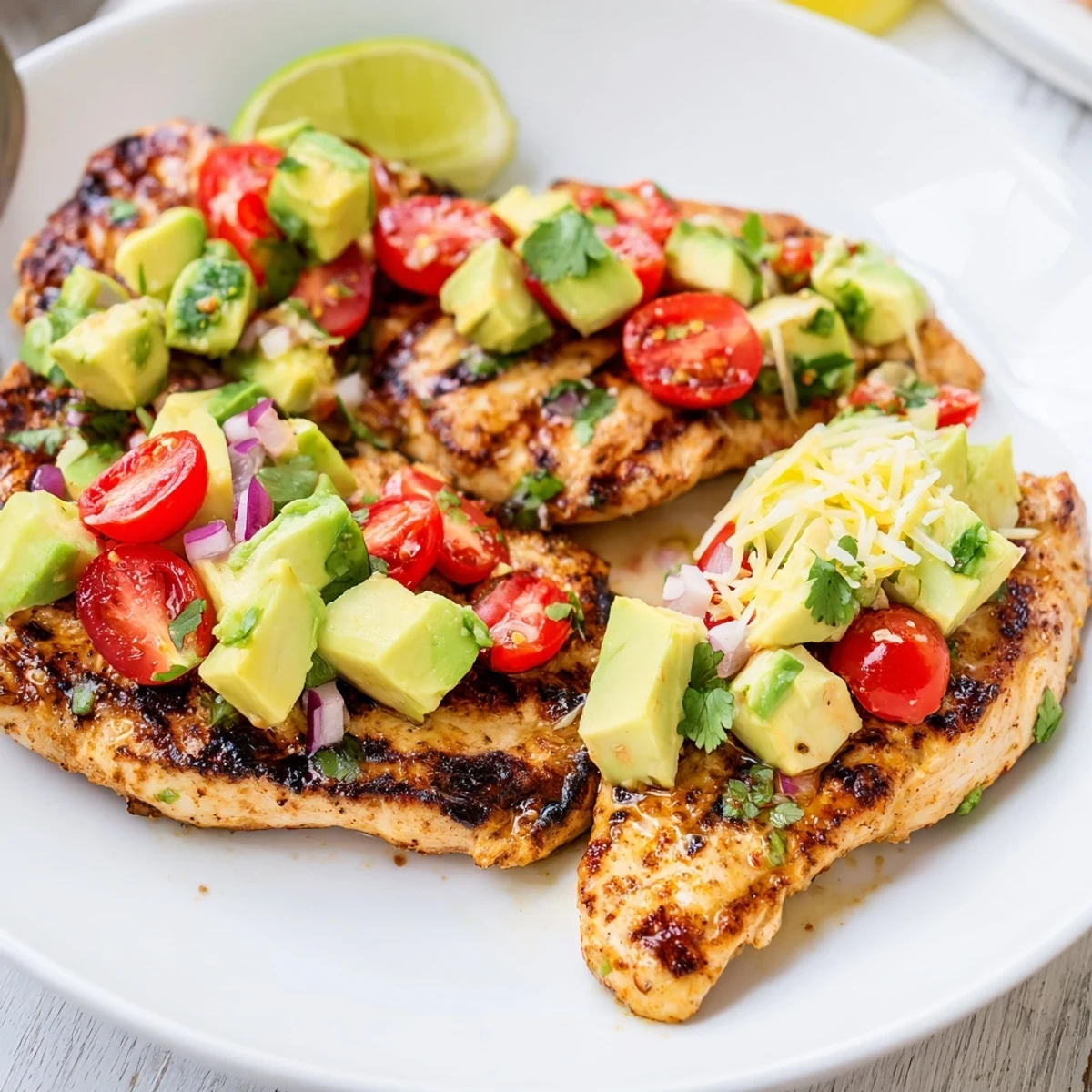 Fiesta Lime Chicken With Avocado topped with fresh cilantro and diced tomatoes