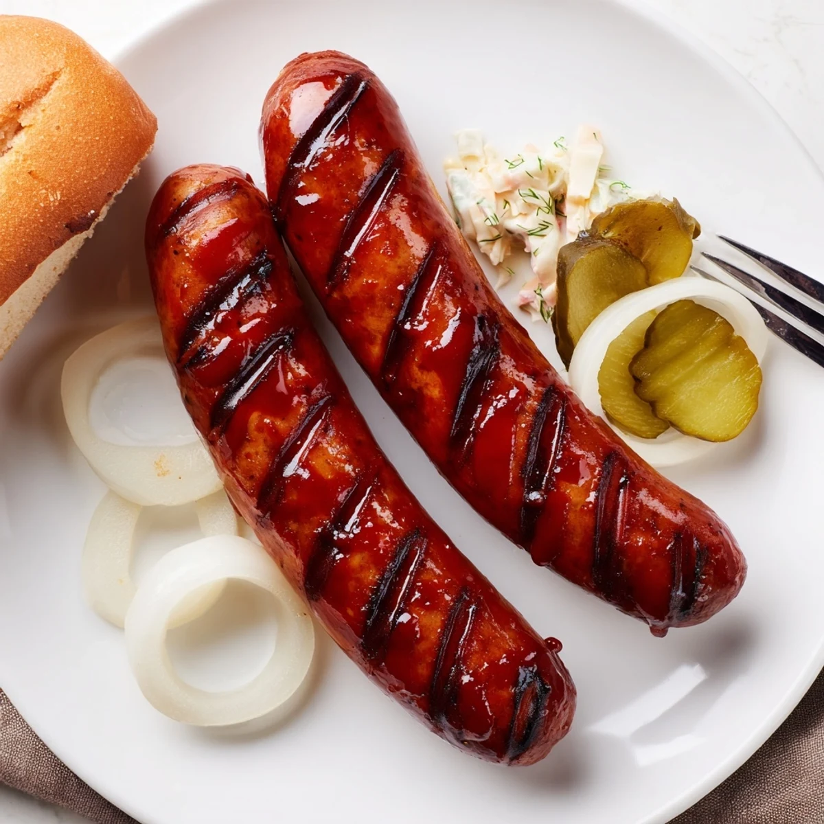 Smoky BBQ Sausage Recipe sizzling over coals, glazed and ready to enjoy