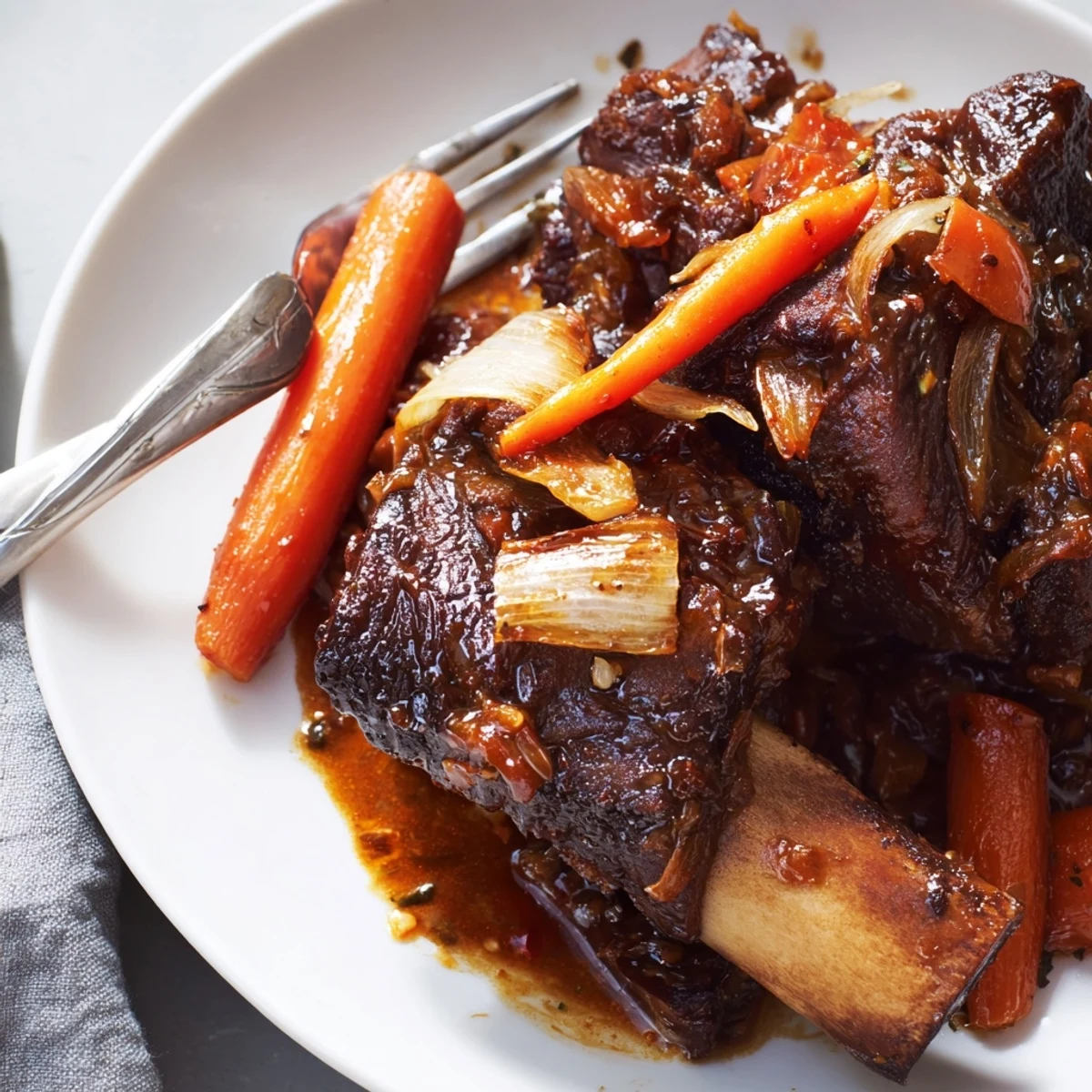 Hearty Slow Cooker Beef Short Ribs falling off bone, served over mashed potatoes  