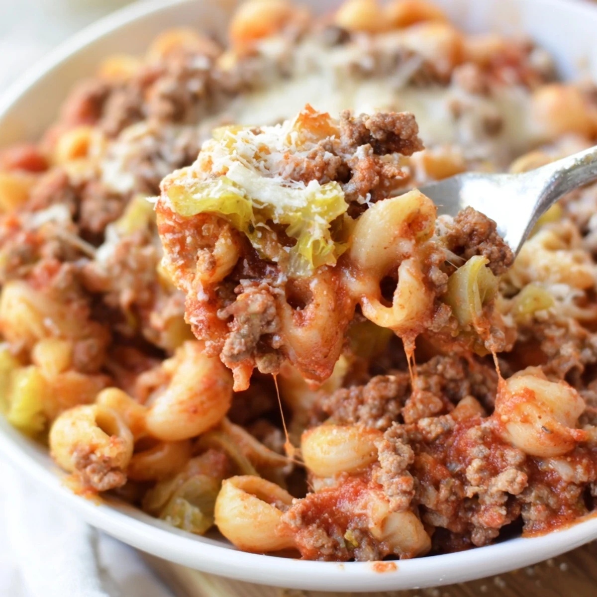 Comforting Cabbage Roll Pasta Bake With Tomato Sauce Beef Recipe served with crusty bread