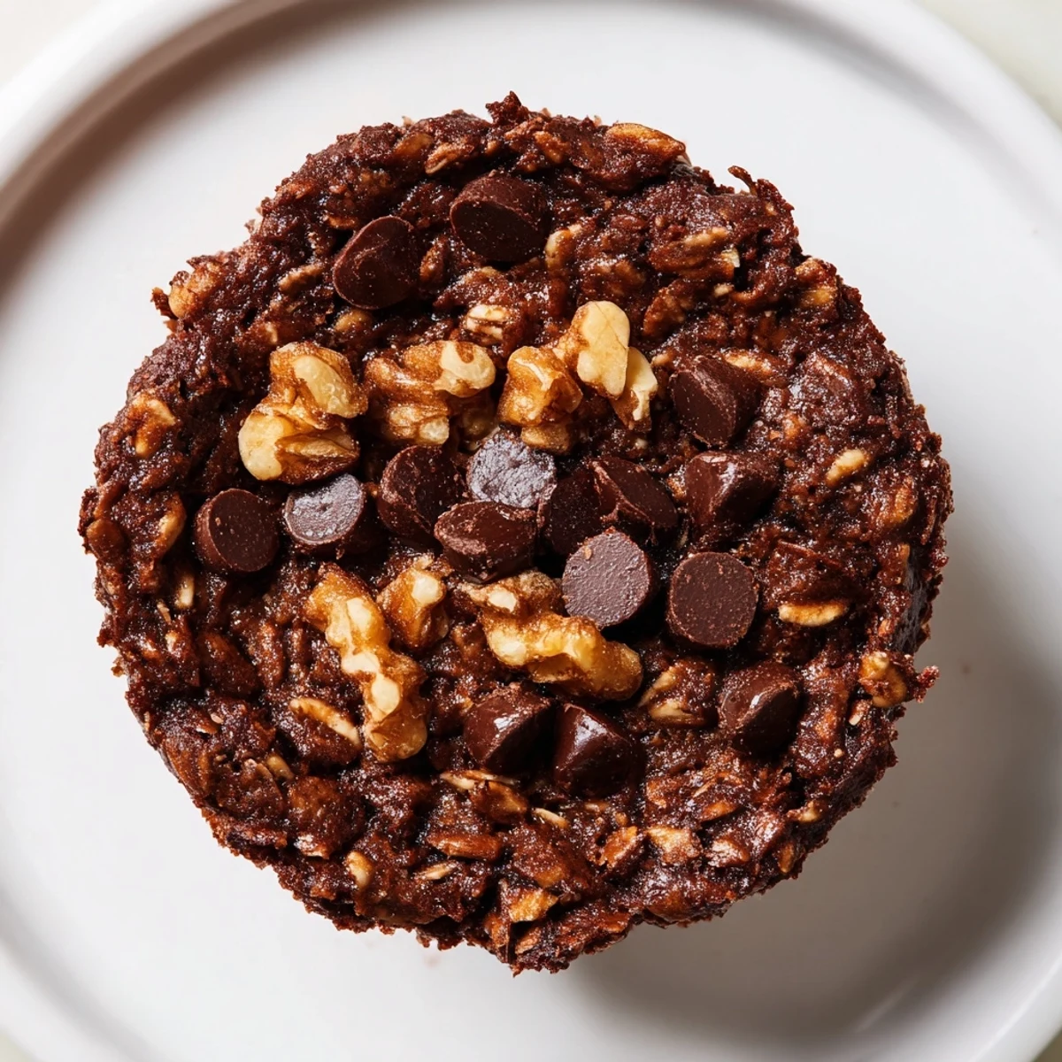 Rich chocolate oatmeal muffins bursting with dark chocolate chunks, golden brown and ready for portable snacking