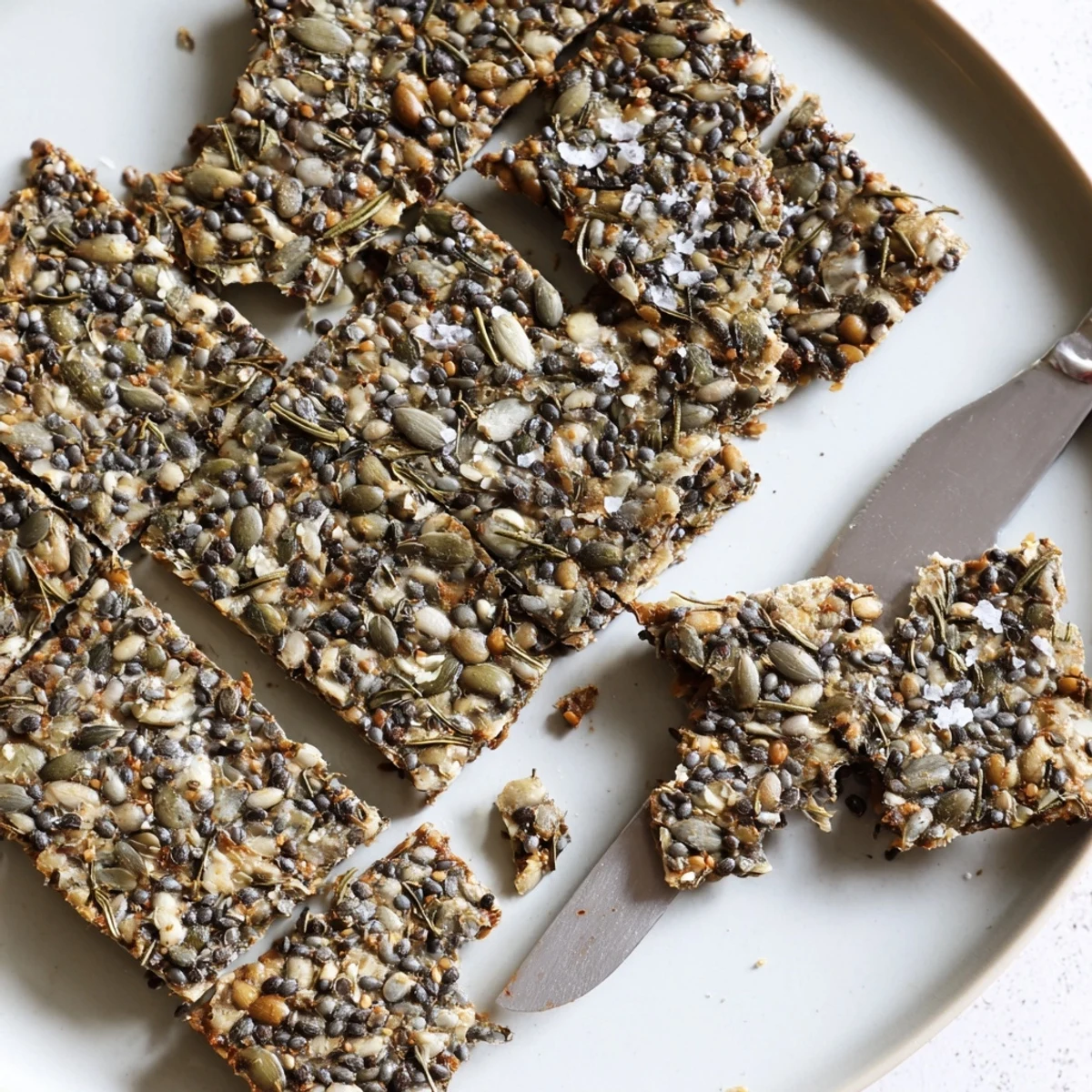 Toasted sesame Seed Crackers dotted with pumpkin seeds, perfect for dipping.