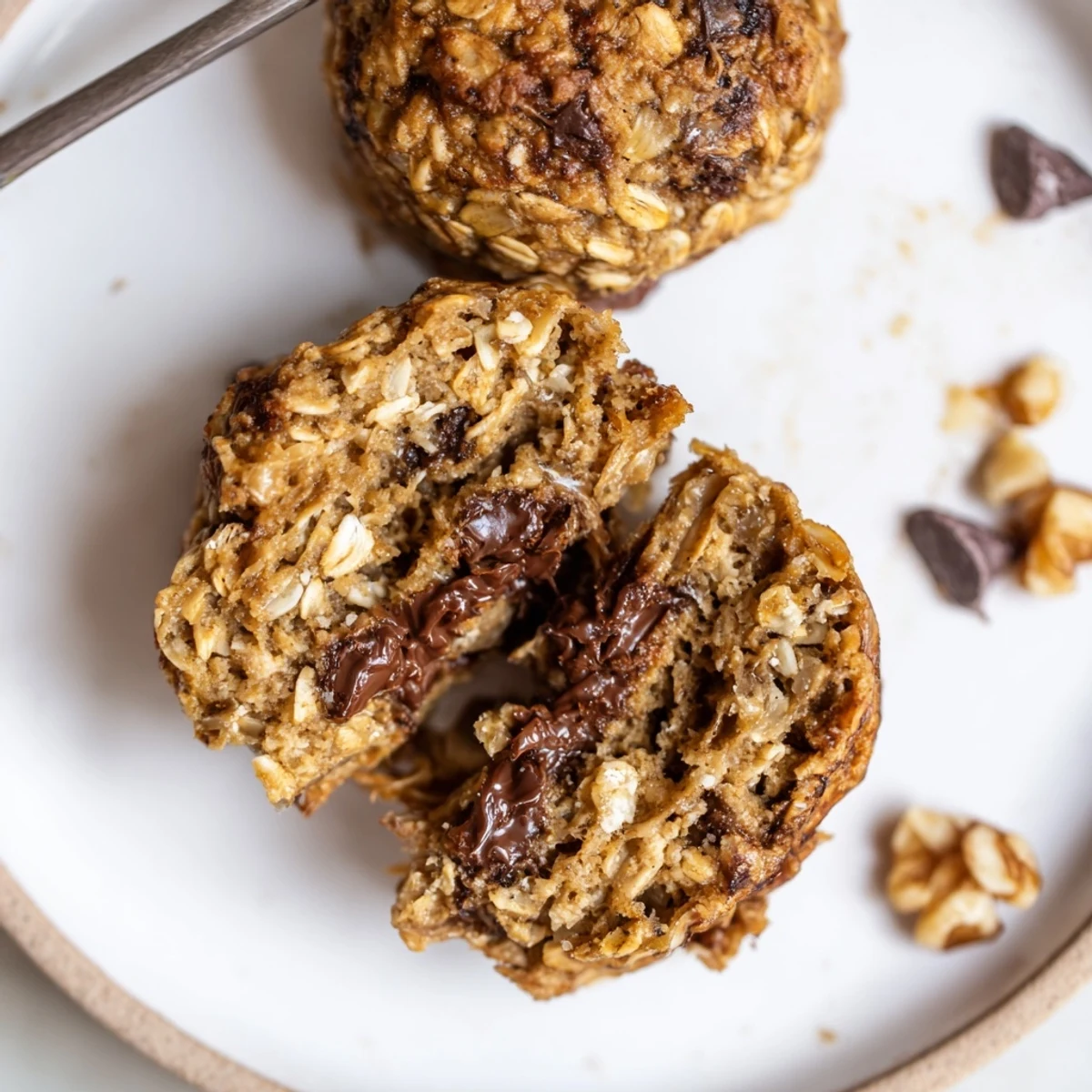 Stack of Banana Oat Cookies with melted chocolate chips and cinnamon aroma