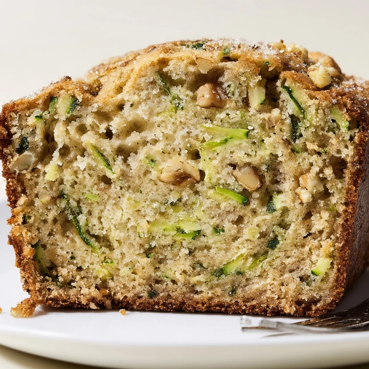 Warm Zucchini Banana Bread topped with oats, nutty crunch and fragrant vanilla