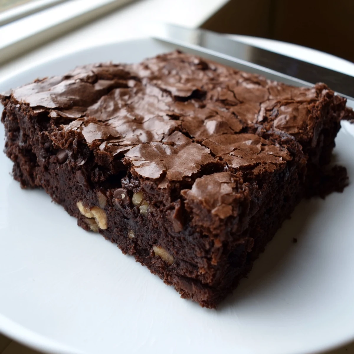 Warm ultimate brownies paired with a scoop of vanilla bean ice cream for dessert